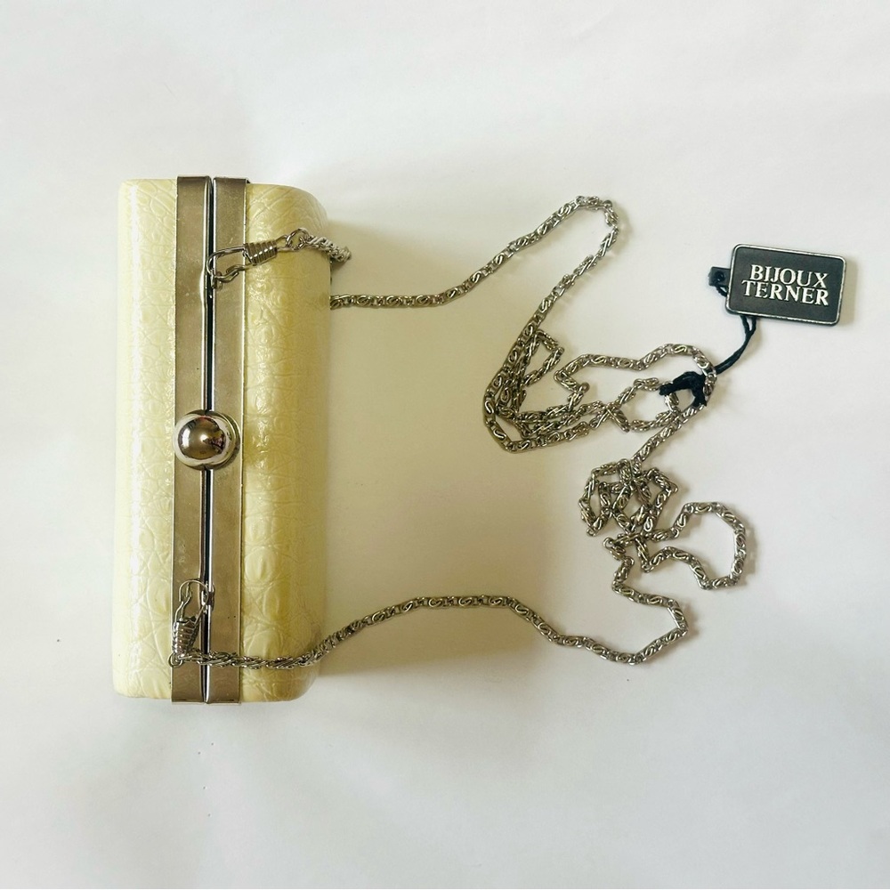 NWT Bijoux Terner Cream Clutch with Silver Chain